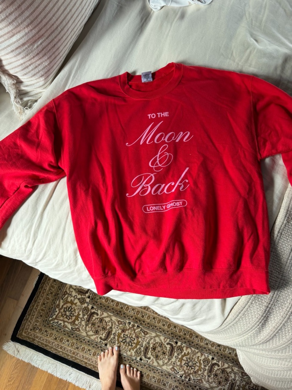 LONELY GHOST Red 'Moon & Back' Crewneck Sweatshirt